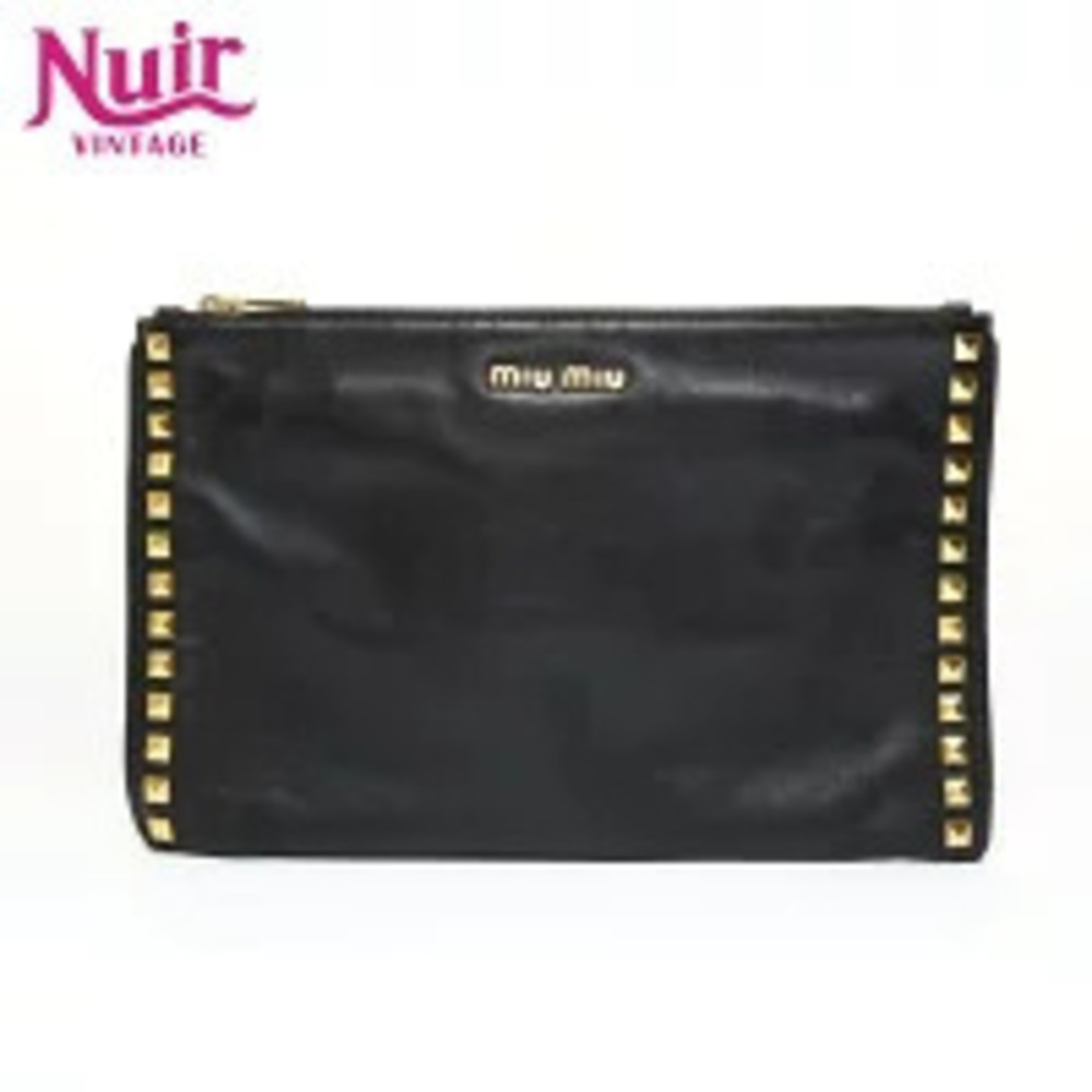 Miu Miu Studded Leather Clutch Bag Black